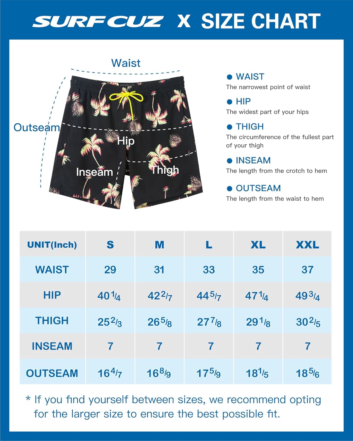 SURF CUZ Men's Swim Trunks - Quick-Dry 7" Swim Shorts with Compression Liner for Ultimate Comfort