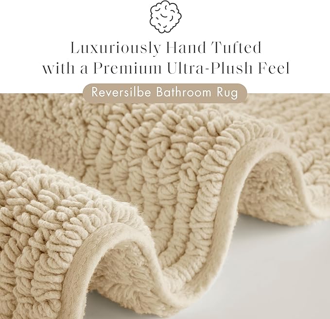 Madison Park Splendor Reversible 100% Cotton Tufted Bathroom Rug-3000 GSM Hotel Quality Luxurious Plush Medium Pile Bath Mat Absorbent, Quick Dry, Shower Room Décor, 24x44 Natural