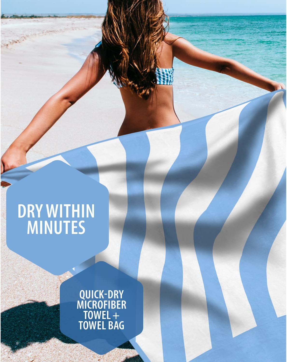 VENTURE 4TH Microfiber Beach Towel - Quick-Dry, Compact & Sand-Free | Sky Blue Stripes, 35x78 Inches
