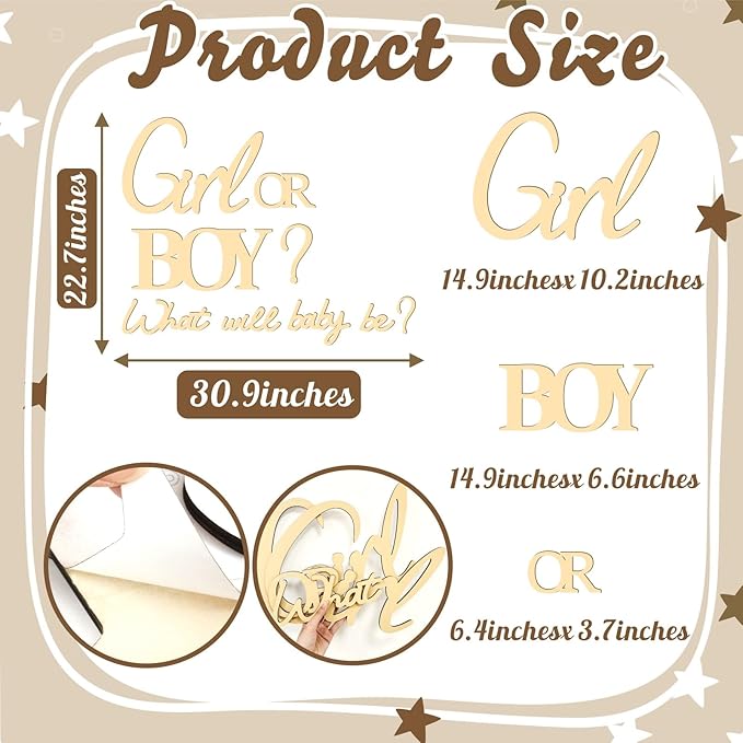 Large Wooden Boy or Girl Signs Stickers Gender Reveal Party Decoration Ideas Decal for Balloon Arch Oh Baby Shower Gender Letters Sign What Will Baby Be Decor for Backdrop Pregnancy Banner Photo Props
