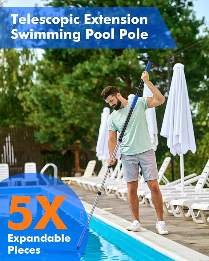 Pool Pole Telescopic 24FT Heavy Duty Upgraded Aluminum, 24 Ft Extension/Extendable Telescoping Tool for Above Ground/Inground Swimming Cleaning Supplies Accessories, Leaf Skimmer/Brush/Net/Vacuum/Mesh