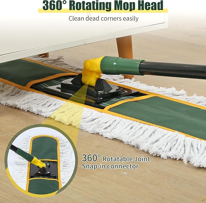 36" Commercial Dust Mop for Floor Cleaning with Replacement Mop Pads, Heavy Duty Industrial Large Floor Wet Dry Mop for Cleaning Office Garage Hardwood Warehouse Factory Mall