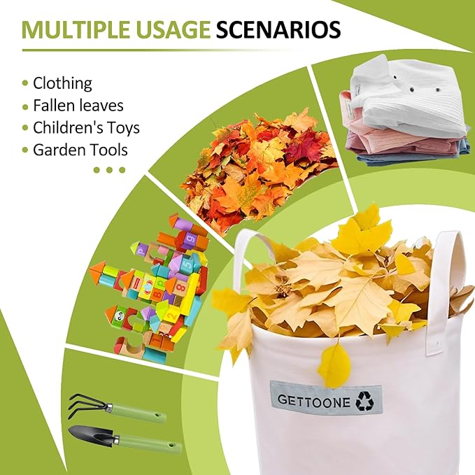Collapsible Canvas Garden Bag 20 Gallon, Heavy Duty Reusable Lawn and Leaf Yard Waste Bag with 4 Handles, Tear-Resistant for Lawn Clippings, Storage, Moving