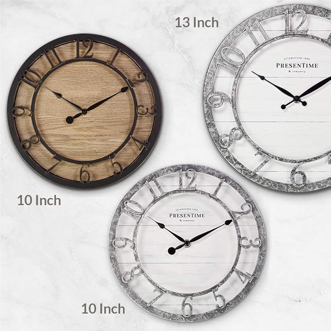 Presentime & Co 10" Farmhouse Series Wall Clock, Quartz Movement, Shiplap Style