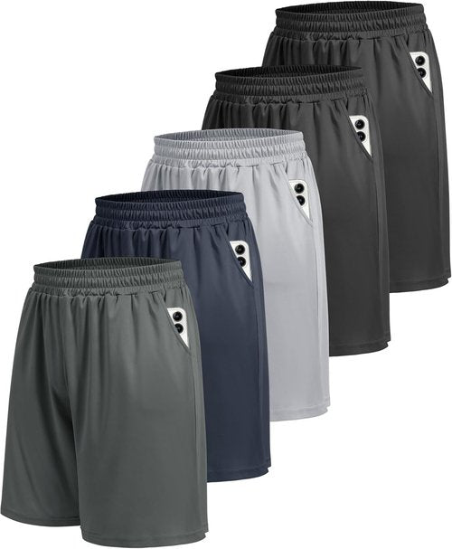 BOOJO Athletic Gym Shorts for Men - Quick Dry Black Basketball Shorts with Pockets | 5 Pack