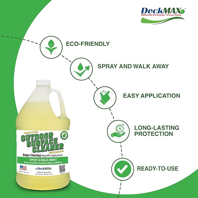 MAX Defender Ready-to-Use Outdoor Cleaner | Eliminates Stains from Mildew, Algae & Lichen | Multi-Surface Cleaner for Decks, Patios, Driveways, Siding, Concrete, Vinyl, Wood, Fences & Outdoor Surfaces