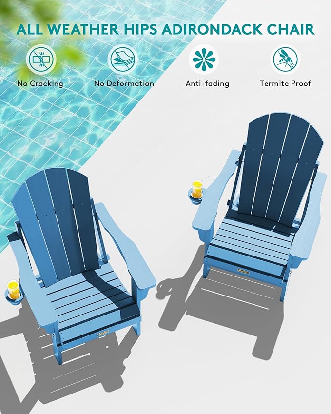 SERWALL Folding Adirondack Chair for Patio Garden Outdoors- Sapphire