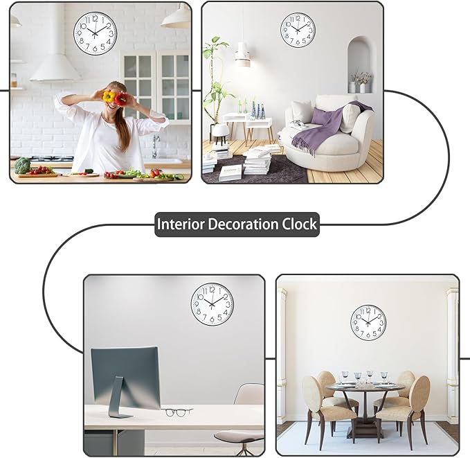 JUSTUP 8in Non-Ticking Wall Clock, Silent Battery Operated Wall Clock