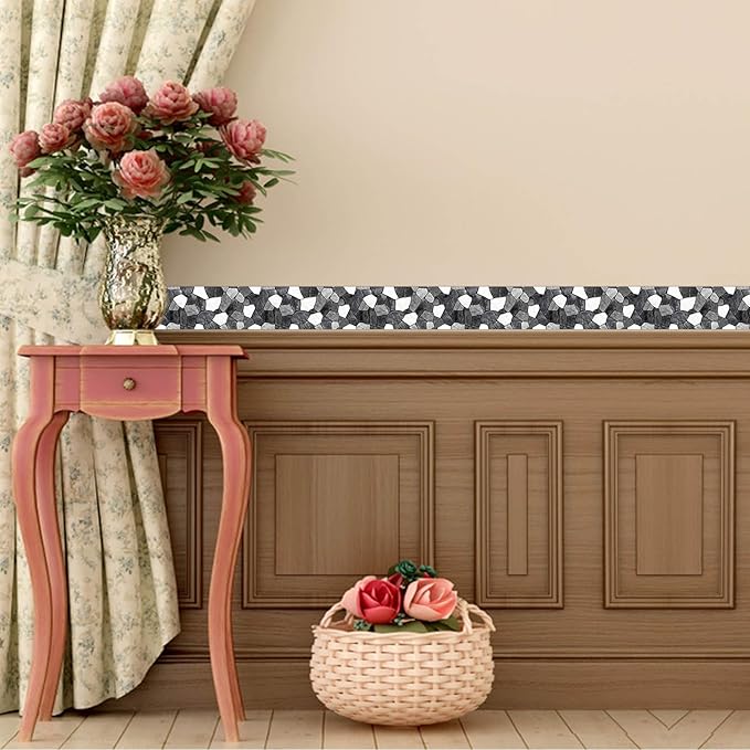 IVN Wallpaper Border Black White Stone Pattern Design 4x196 Inch Peel and Stick