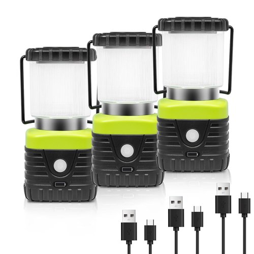 Jarxin 3PCS 6500K White Light LED Camping Lantern Rechargeable 1000LM, 4500mAh Power Bank, Flashlight for Hurricane Emergency, Hiking, IP44 Waterproof Lantern(Black)