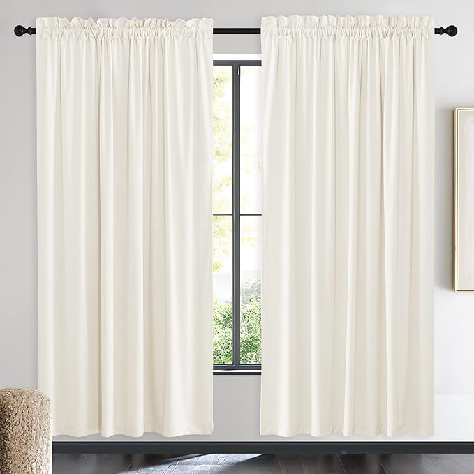 NICETOWN Thermal Insulated Ivory White Velvet Curtains 72 Inch Length, Heavy