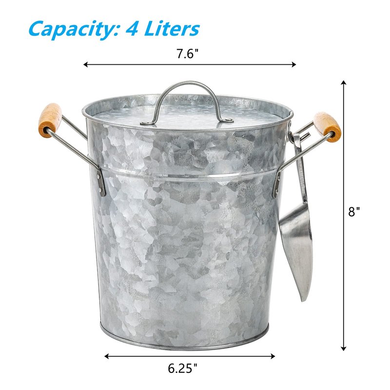 Frcctre Farmhouse 4 Liter Ice Bucket with Lid, Galvanized Metal Beverage Tub with Scoop and Handles, Drink and Wine Chiller for Bar, Party, BBQ, Great for Indoor and Outdoor Use