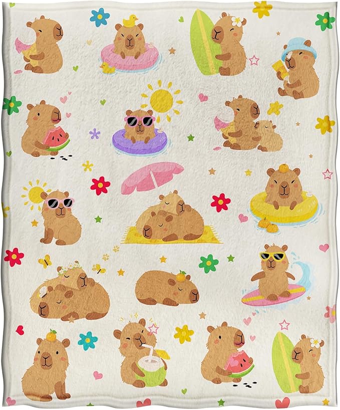 Jekeno Capybara Blanket Cute Animal Gifts for Women Kids Girls Boys Mom Wife Men Birthday Christmas Halloween Easter Presents Home Bedroom Living Room Bed Sofa Decor Plush Throw 50"x60"