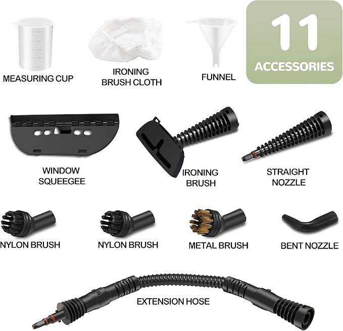 Spurgehom High-Pressure Steam Cleaner 1050W Fast Heating, 11-in-1 Multi-Surface Steamer with Safety Lock & 8 Accessories – Dirty-Free for Floors, Windows, Cars