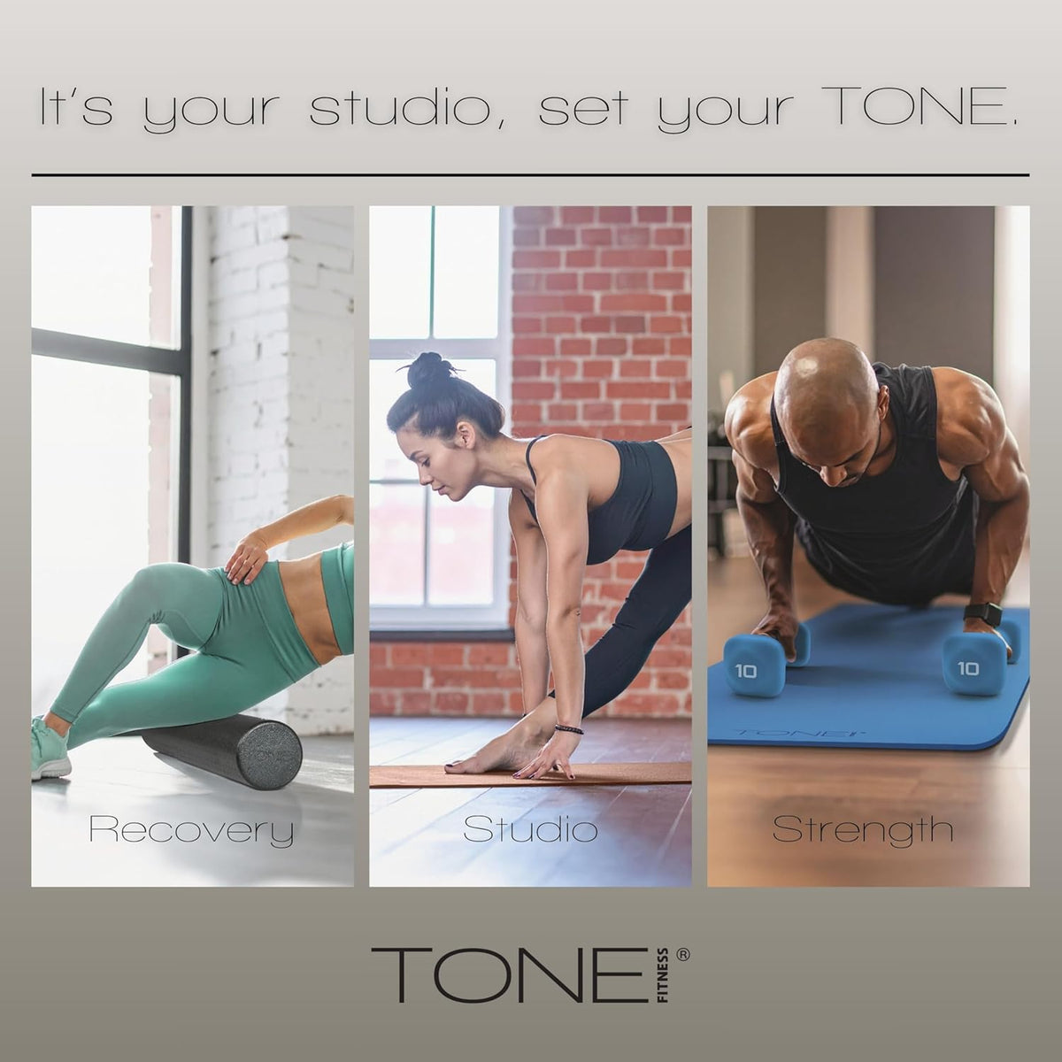 Tone Fitness Yoga Mat - 1-Inch Thick, High-Density Non-Slip Design with Carrying Strap | Ideal for Yoga, Pilates & Home Workouts