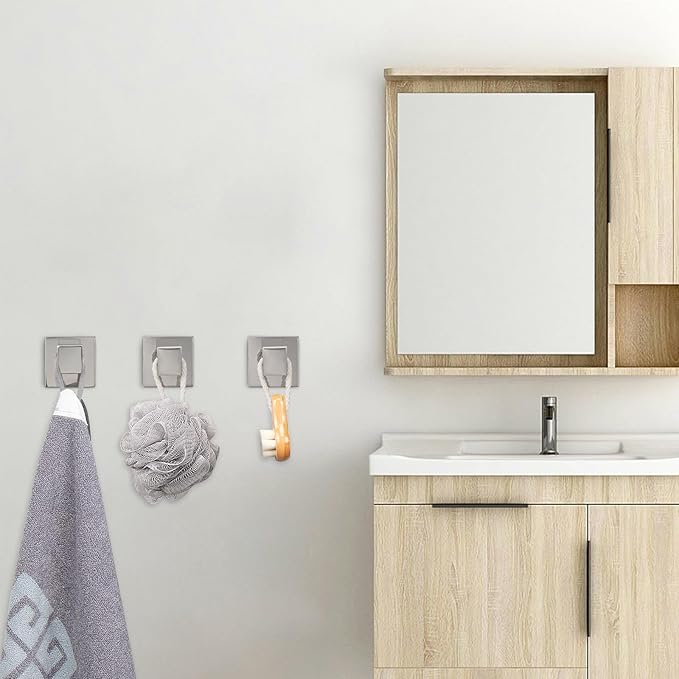 NearMoon Bath Towel Hooks -SUS304 Stainless Steel Square Clothes Robe Hooks Hanger, Heavy Duty Coat Hooks for Bathroom Livingroom Hotel Kitchen Garage, Wall Mounted - 3 Pack (Chrome Finish)