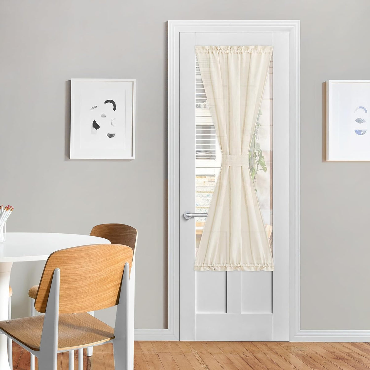 NICETOWN Sheer Privacy Curtains for Front Back Door,Farmhouse Rod Pocket Small Kitchen Short Panel French Door Curtains for Windows, 26" W x 64" L, 1 Piece, Beige