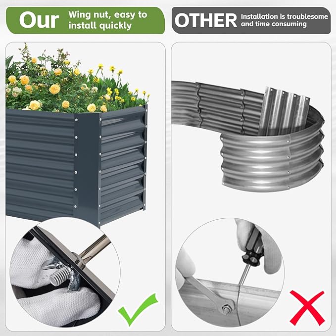 6x2x1.86ft Raised Garden Bed - Galvanized Deep Root Planter Boxes Outdoor with Wing Nuts and Safety Edges for Gardening Vegetables, Flowers, Herbs, Succulents - Gray