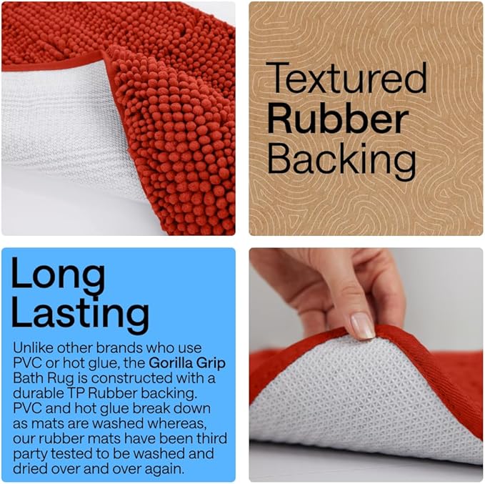 GORILLA GRIP Bath Rug Mat 44x26, Soft Absorbent Chenille, Quick Dry Microfiber Mats, Rubber Backing Washable Shower Floor Rugs, Bathmat Runner, US Designed Bathroom Home Accessories Sunset Orange