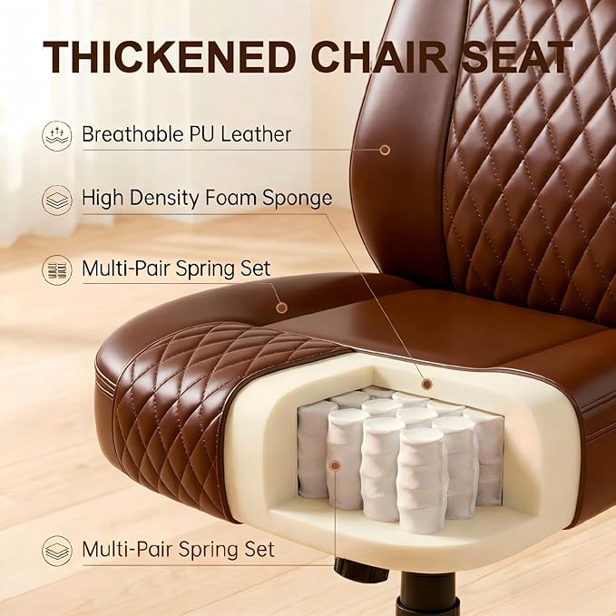 GTPLAYER Leather Office Chair, Home Desk Chair with Flip-up Arms and Ergonomic Back - Comfy Heavy Duty Executive Chair for Home Office Gaming, Brown