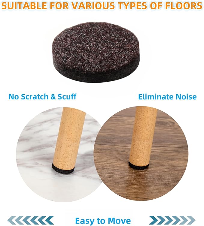 Furnigear Felt Furniture Pads for Hardwood Floors - Self Adhesive Chair Felt Pad, Floor Protector for Furniture Feet, Furniture Slider Moving Furniture Smoothly, Anti Scratch 48 Pcs 1-1/2" Round Brown