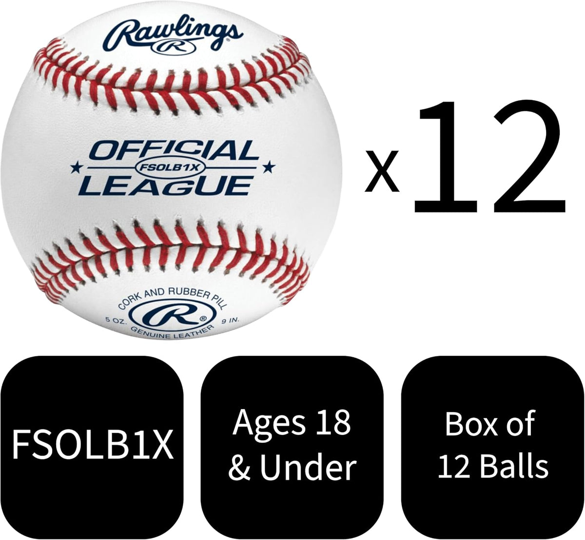 Rawlings Official League Baseballs - Flat Seam Design for Recreational Practice | 12 Count