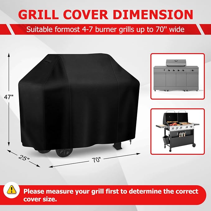 iCOVER Grill Cover, 70 inch BBQ Grill Cover for Outdoor Grill, Anti-UV & Fade Resistant Gas Grill Cover, Waterproof Barbecue Grill Covers for Weber, Char-Broil, Nexgrill and More, Black
