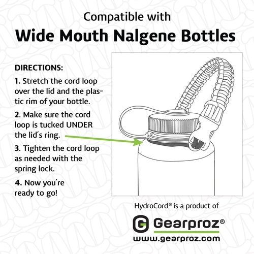 Gearproz Hydrocord Handle for Nalgene Water Bottles, Fits Wide Mouth Water Bottles, Durable Carrier, Secure Accessories, Compatible with 32oz, 36oz, 48oz Water Bottle (Yellow)