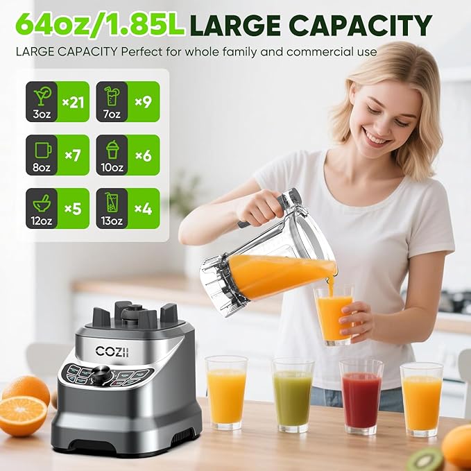 COZII Professional Plus Blender,2000W Peak Watts,Countertop Blenders for Kitchen, 64 Oz Pitcher/21-Oz To-go Cup,7 Preset Programs and Total Crushing Technology for for Smoothies Ice and Frozen Fruit