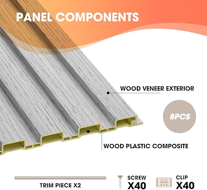 OUZUGIE WPC Acoustic Slat Wall Paneling, Living Room, TV Background, Study Room
