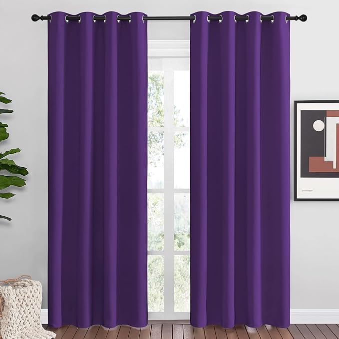NICETOWN Purple Blackout Curtains 86 inches Long, Niose Reducing and Thermal