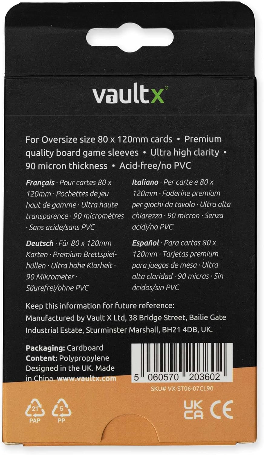 Vault X Oversize Board Game Sleeves - Premium Clear Protection 82 x 122mm (90 Pack) for Dixit