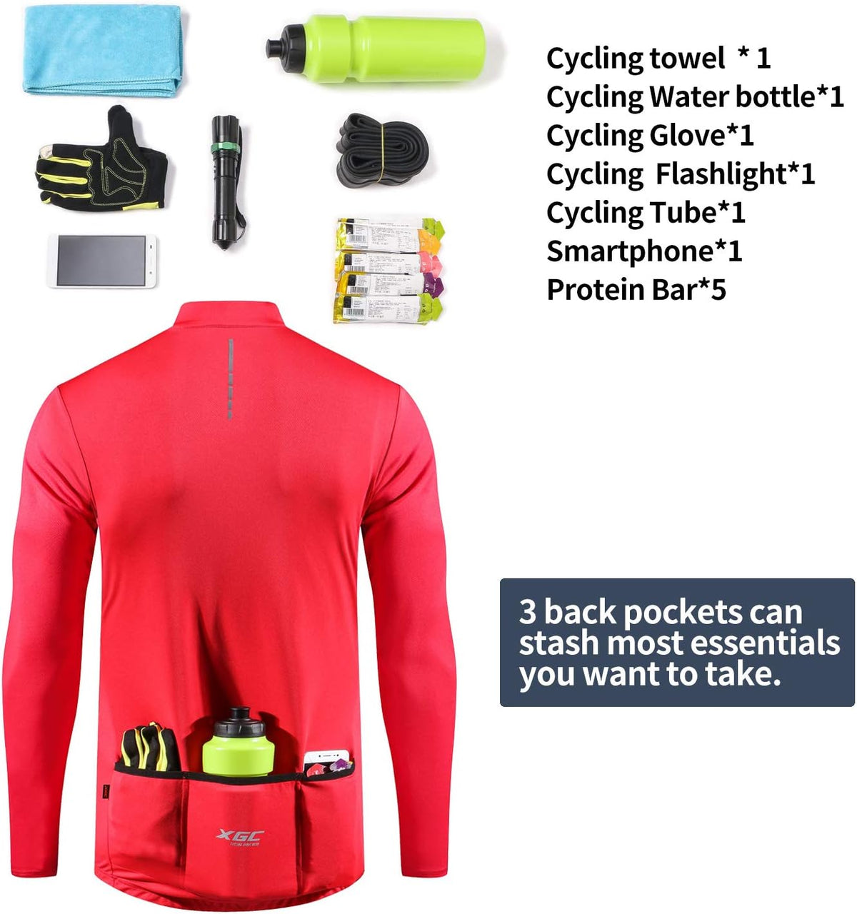 XGC Men's Short/Long Sleeve Cycling Jersey Bike Jerseys Cycle Biking Shirt with Quick Dry Breathable Fabric