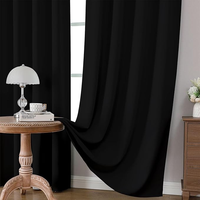 CUCRAF Black Blackout Curtains 72 inch Length 2 Panels Set, Rod Pocket Room