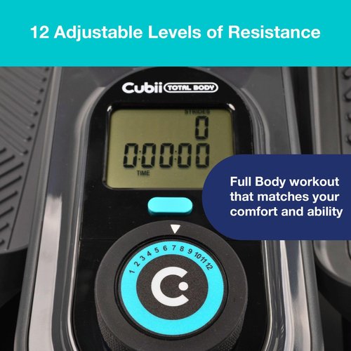 Cubii Total Body - Compact 2-in-1 Elliptical with 12 Resistance Levels, Low-Impact Cardio & Strength Training with an Ergonomic Pulley System for a Full-Body Workout Anywhere You Sit - Adult to Senior