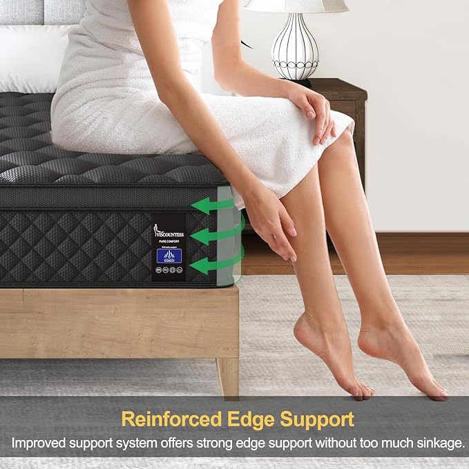 King Hybrid Mattress, 12 Inch Euro Top Mattress Medium Firm for Back & Lumbar Support, 100 Night Trial, Individual Pocket Spring Bed for Motion Isolation & Pressure Relief