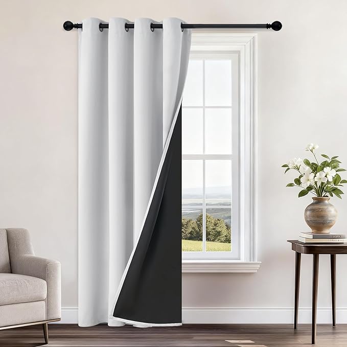 Yakamok 100% Blackout Curtains 84 Inches Long, 2 Thick Layers Heat and Full