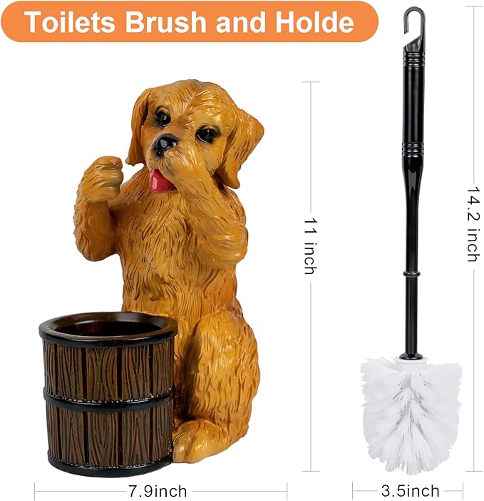 Toilet Brush Holder Set for Bathroom Super Cute Dog Base Solidly Toilet Bowl Brush and Holder Flexible and Durable Style Stylish Toilet Cleaner Brush Saving Storage Space Toilet Brushes for Bathroom