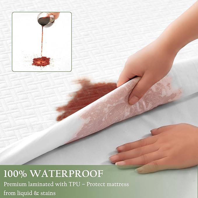 100% Waterproof Twin Mattress Protector, Breathable Bamboo Rayon Mattress Cover with 8”-21” Deep Pocket, Noiseless Cool 3D Air Mattress Cover, Hypoallergenic & Odor Resistant