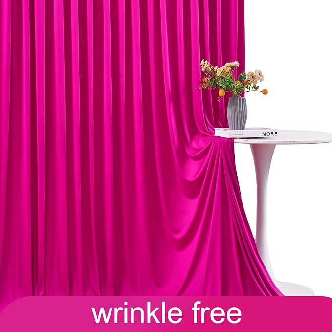 8 Panels Fuchsia Backdrop Curtain for Parties Birthday Party Wrinkle Free Hot Pink Photo Curtains Backdrop Drapes Fabric Decoration for Wedding 40ft(W) x 10ft(H)