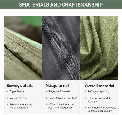 ETROL Camping Hammock with Mosquito Net,3 in 1 Function Parachute Portable Hammock,Double & Single Hammocks Tent for Travel Outdoor Indoor Hiking Patio - with Tree Straps,Carabiners,Aluminium Poles