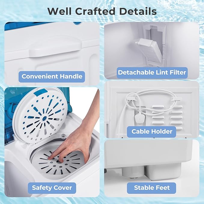 Giantex Portable Washing Machine, 20 LBS Washer & Spinner Combo with Built-in Drain Pump & Time Control, Compact Twin Tub 12 LBS Washing & 8 LBS Spin Drying for Apartment Dorm RV (Blue+White)