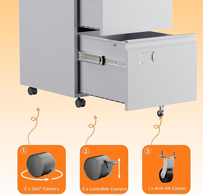 METAN 2 Drawer Vertical File Cabinet with Lock, Mobile Metal Filing Cabinet for Legal/Letter Size, Office Storage File Cabinet Under Desk with Card Holder,Assembly Required,White