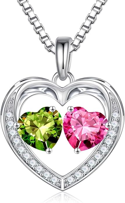 Iefil Christmas Gifts for Women Wife - 925 Sterling Silver Heart Birthstone Necklace, Anniversary Birthday Gifts for Women Wife Girlfriend Mom, Birthstone Jewelry Gift for Her
