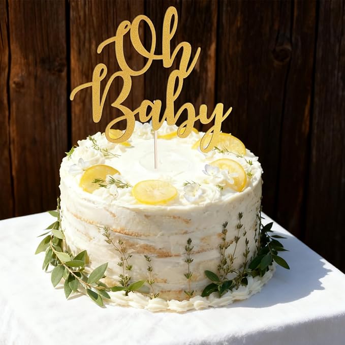 Gold Oh Baby Cake Topper - Golden Glitter Baby Shower Cake Topper, Gender Reveal Celebration Party Cake Decoration (Gold Oh Baby Cake Topper)