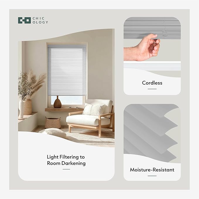 CHICOLOGY Cordless Mini Blinds for Indoor Windows, 21.5" W x 48" H, Light
