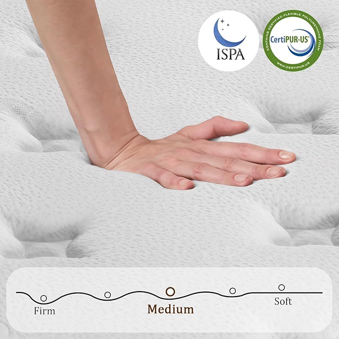 King Size Mattress in a Box 12 Inch Memory Foam Hybrid Mattress with Pocketed Springs Medium Firm Support Motion Isolation Edge Support 180 Night Trial