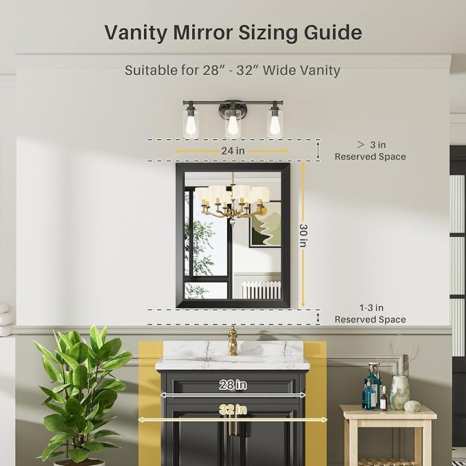 Briivue 24x30 Inch Black Bathroom Mirror