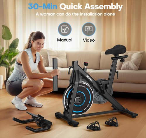 Exercise Bike, CHAOKE Quiet Magnetic Resistance 300LB Capacity Stationary Bike for Home with App Compatible, Indoor Bike with Comfortable Seat and Digital Display