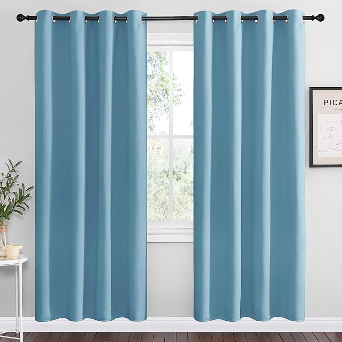 NICETOWN Teal Blue Blackout Curtains 78 inches Length
